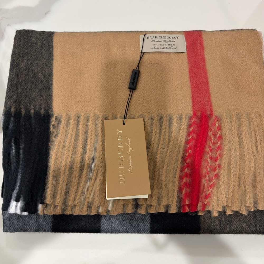 Burberry Camel and Scarlet Check Scarf